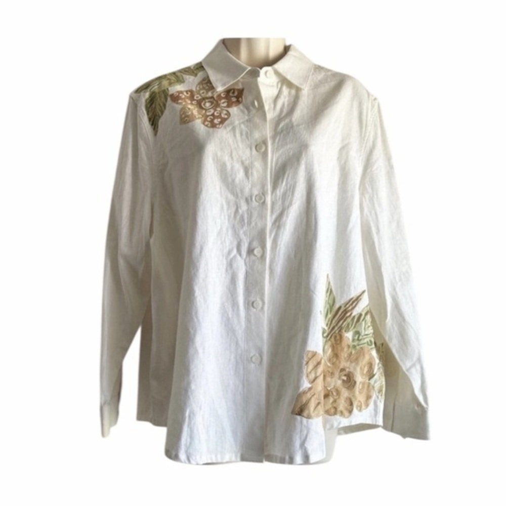 Draper’s & Damon’s Linen Floral Embroidered Top Vintage